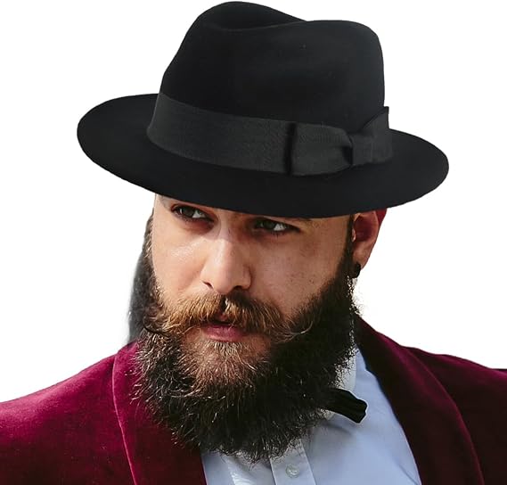 Men's Wool Fedora Hats Women Felt Bowler Derby Hat with Feather