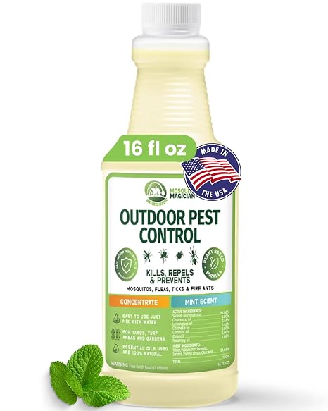 Mosquito Magician Liquid Concentrate - 16 OZ, Mint Scent | Kills Mosquitoes, Fleas & Fire Ants, Repels & Prevents Ticks, Essential Oil Yard Treatment Spray, Sprayers, Foggers & Misting
