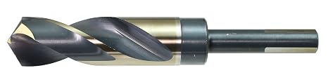 Drillco 1000EF Series High-Speed Steel Reduced-Shank Drill Bit, Black/Gold Oxide Finish, Round Shank with Flats, Spiral Flute, 135 Degree Split Point, 11/16" Size