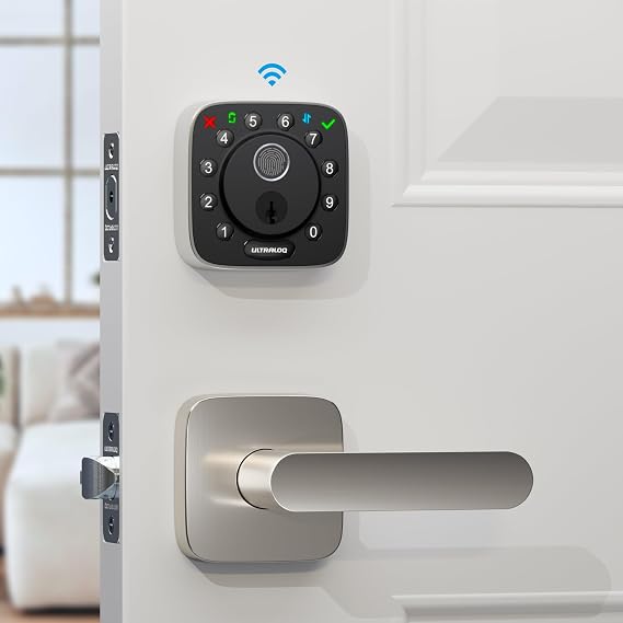 ULTRALOQ Bolt Fingerprint Smart Lock with Handle Set,Built-in WiFi Keyless Entry, Biometric Smart Deadbolt with Door Sensor, Voice Control with Alexa/Google,Smart Home Automation
