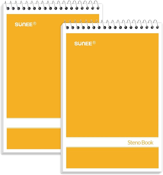 SUNEE 2 Pack Steno Pads 6x9, Gregg Rule, 60 Sheets, Spiral Notebook 6x9, White Paper, Take Notes with Top Spiral Notebook, for School, University, College, Work, Office, Yellow