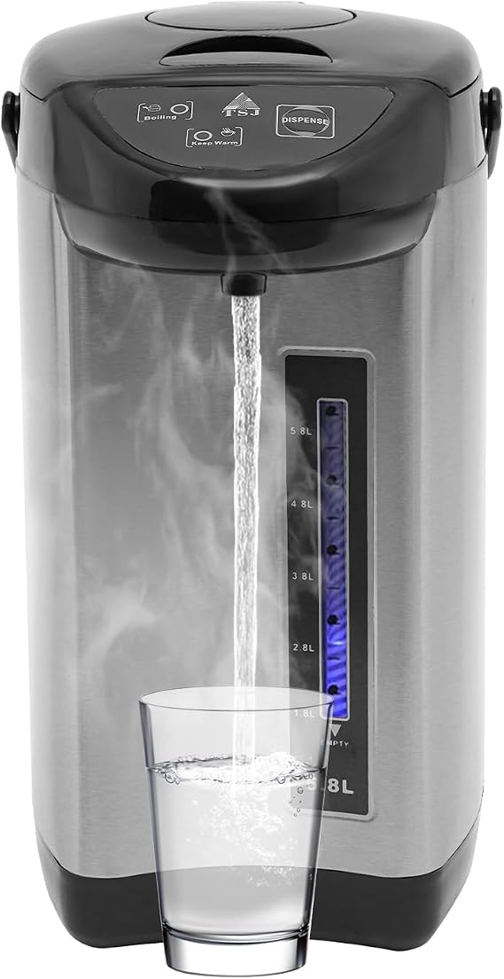 Water Boiler & Warmer 5.8Liter, 304 Stainless Steel Removable Water Tank, Electric Kettle 750W 3 Water Dispensing Modes, Insulated Stainless Steel with Filter Outlet, Rapid Heating (Black)