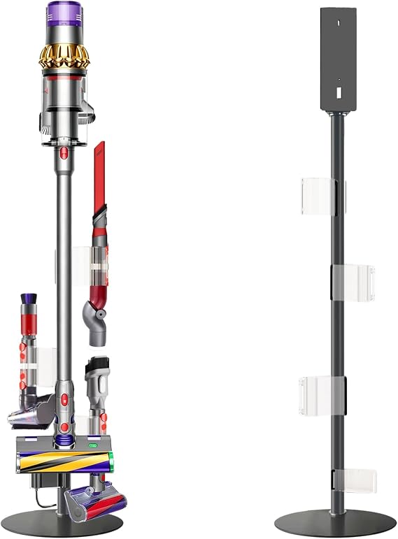 Lasvea Height-Adjustable Vacuum Stand Compatible with Dyson Gen5/V15/V12/V11/V10/V9/V8/V7 Solid Metal Storage Bracket with 3 Hooks & 9-Part Organizer, Heavy-Duty Stable Holder