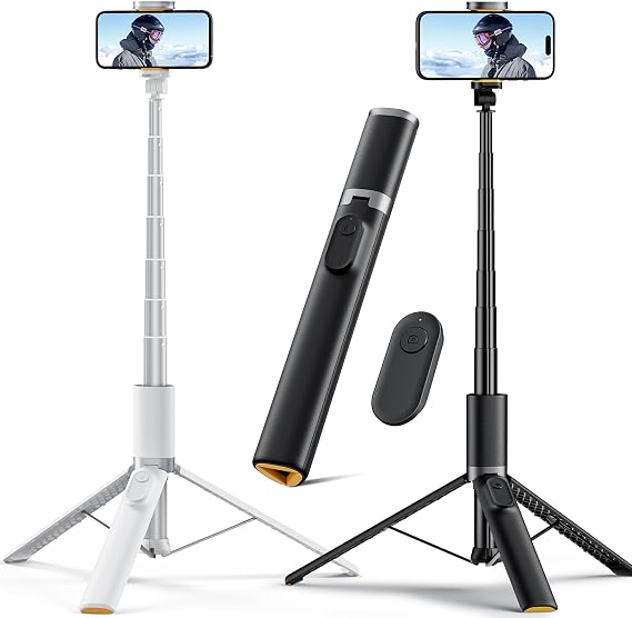 TODI 63" Phone Tripod, Selfie Stick with Remote, Travel Tripod for iPhone & Android (Black+White)