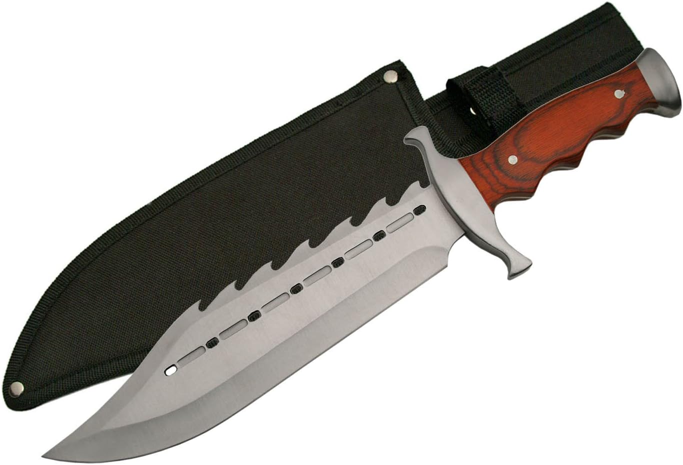 SZCO Supplies 15 Gator Back Bowie Knife Stainless Steel Wood Handle with Sheath, Brown 211398