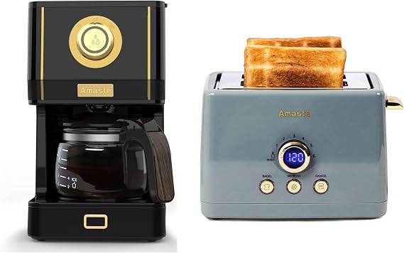 Amaste Retro Coffee Maker & Toaster Set- Ash Blue & Arabica Black