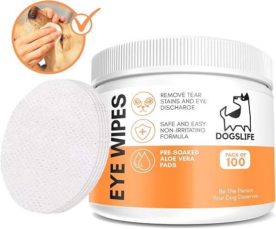 Dog Eye Wipes | Safe & Easy Cleaning Eye Wipes for Dogs | Remove Tear Stains, Dog Eye Crust & Eye Discharge | Pack of 100 | Soothing Aloe Vera Formula!