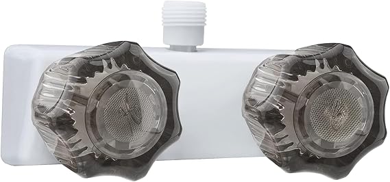 RV Shower Faucet, Camper Shower Faucet Replacement, with 2 knobs 4 Inches Outdoor Faucet use for Mobile outside Van Travel Trailer Motorhome Bathroom and Boat, White