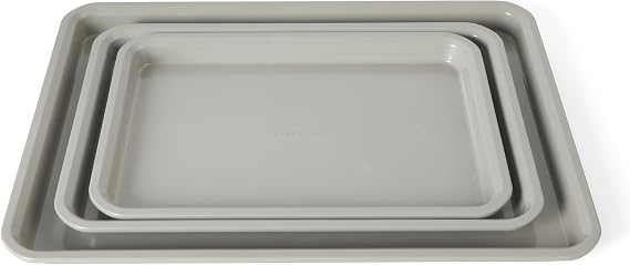 Calphalon Legacy Cookie Sheet Set, 3-Piece Nonstick Baking Sheets 18 15 13 Inch Cookie Baking Sheet, Metal Baking Sheet, Taupe, PFOA-Free for Even Baking, Oven Safe Cookie Pans for Baking