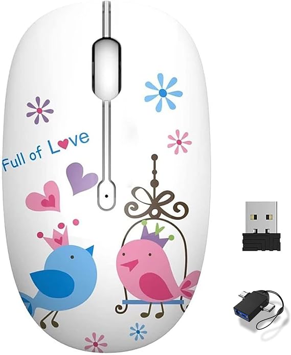 Cute Wireless Mouse, 2.4G Mute Office Business Computer Mouse with USB Receiver 1200DPI Optical Mice for Laptop,Notebook,PC,Computer (Birds)