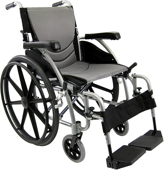Karman S-115 25 lbs Ultra Lightweight Ergonomic Wheelchair with Removable Footrest and MAG Wheels in Silver
