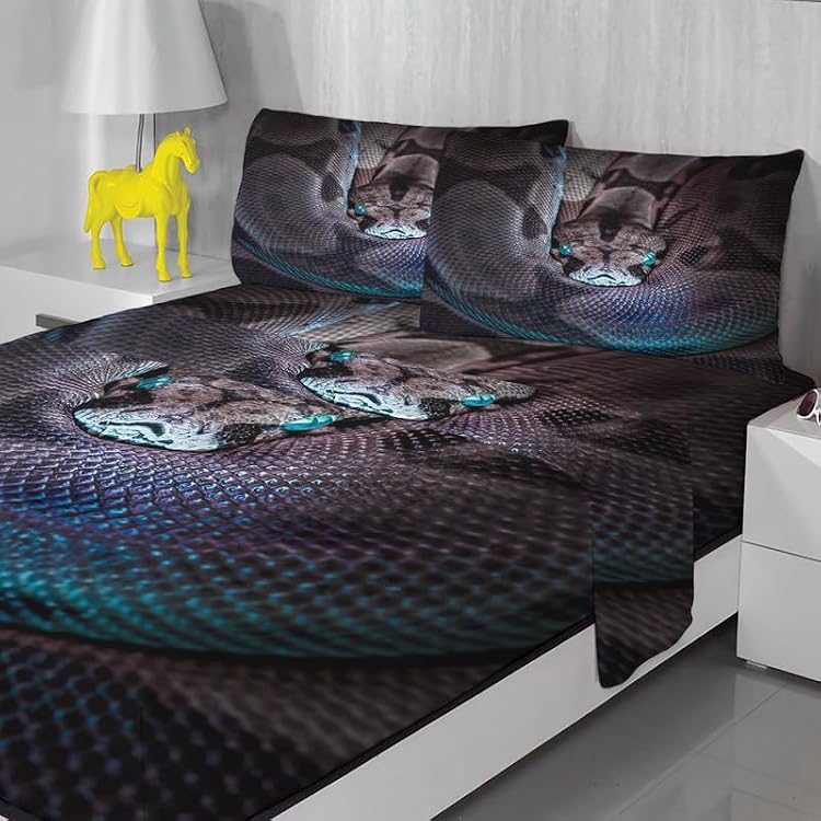 Python Bed Sheets Queen Size - 3D Sheet & Pillowcase Sets - Luxurious 100% Microfiber, High Thread Count Print, Flat Sheet & Deep Pocket Fitted Sheet & 2 Pillowcases