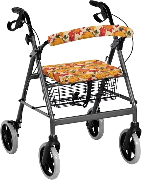 LedBack Maple Leaf Rollator Walker Accessories - Pumpkin Seat Cover for Ladies Fall Gifts - Universal Rollator Backrest Cover - Walkers for Seniors Gift