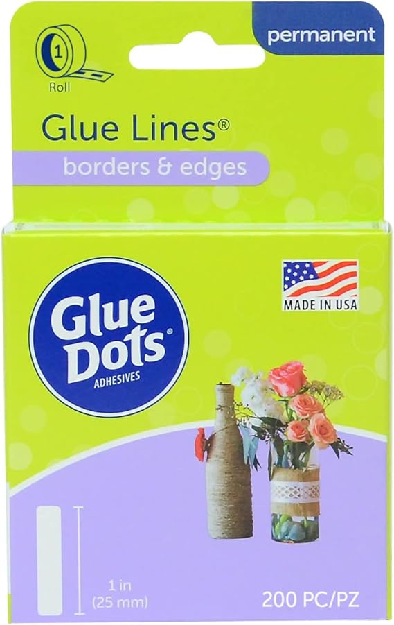Glue Dots Double Sided Adhesive Permanent Glue Lines, 1'', Clear, Roll of 200