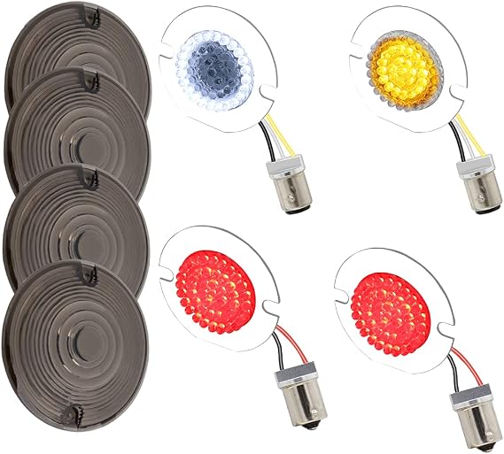DTR2017 1157 Front 1156 Rear LED Turn Signals, 3 1/4 Inch Flat Switchback Motorcycle Running Light, Red Taillights with Smoked Lens Cover for Harley Road King, Road Glide, Electra Glide