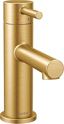 Moen Align Brushed Gold One-Handle Modern Bathroom Faucet with Drain Assembly and Optional Deckplate, Single Hole Bathroom Sink Faucet, 6190BG