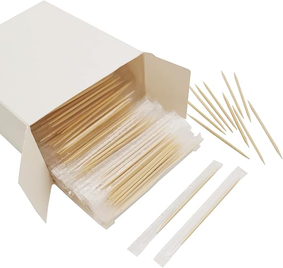 BLUE TOP Wood Bamboo Individually Cello Wrapped Toothpicks 2.5Inch Pack 1000 High-class Appetizer Picks Sturdy Food Pick for Appetizers Cocktails Fruit Olive picks.