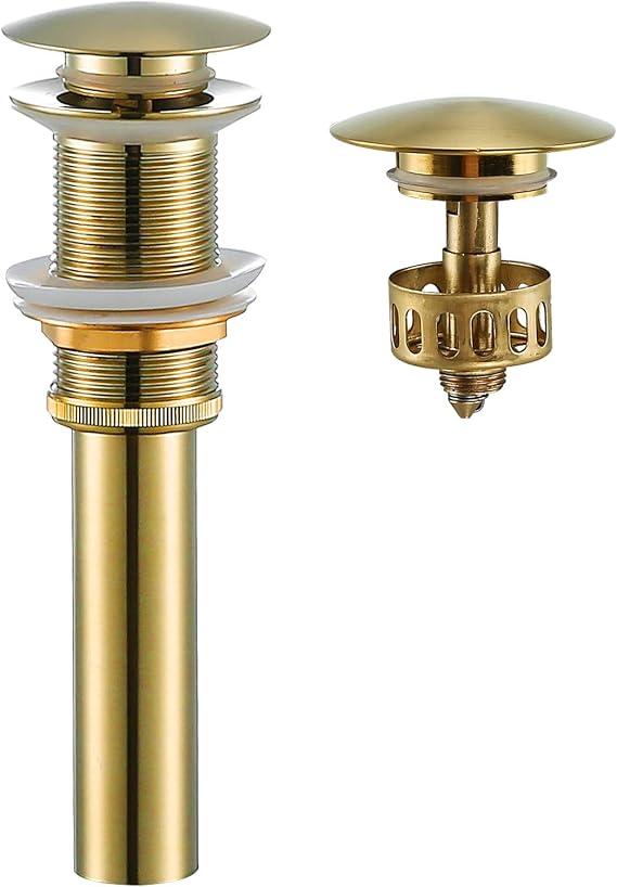 Bathroom Sink Drain Without Overflow Polished Gold,Bath Faucet Vessel Vanity Sink Pop Up Drain Stopper Brass Brushed Gold,83606BG2.