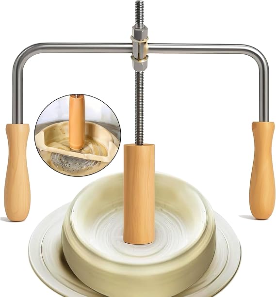 Adjustable Pottery Wheel Trimming Tool, Multi-Angle Ceramic Cup Mouth Shaper, Precision Clay Bowl Opener with Ergonomic Wooden Handle & Flat Base for Professional Pottery Crafting