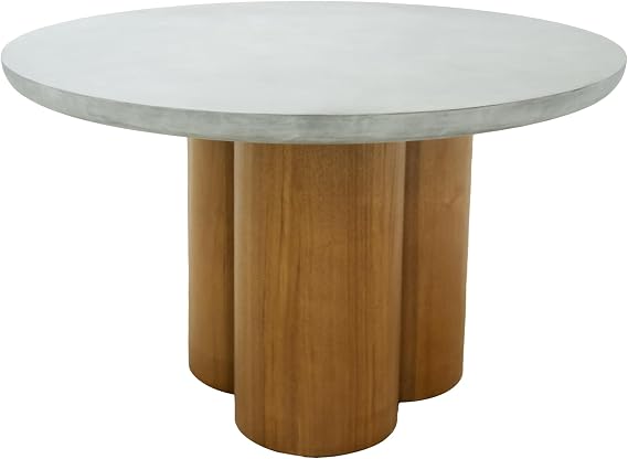Limari Home Brostan Collection Modern Round Dining Table with Faux Concrete Top, Grey, Light Walnut
