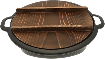 Iwachu Cast Iron Gyoza Pan with Wooden Lid, Large, Black