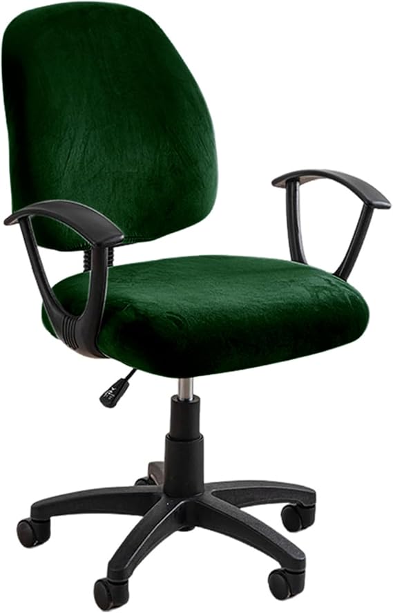 Stretch Velvet Office Computer Chair Seat Covers, Stretch Chair Covers Office Computer Chair Cover Removable Washable Rotate Swivel Chair Protective Covers,Dark Green