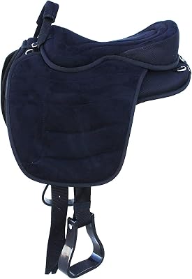 Synthetic Treeless Bareback Full Suede Long Flap FREEMAX Western Endurance Lightweight Horse Saddle Tack Free Stirrups Size: 10-18 inches Seat Available, GD07