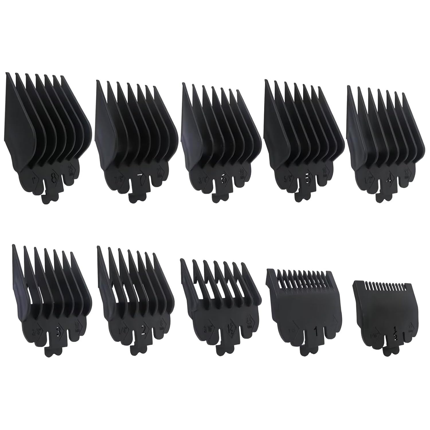 New Icelily 10Pcs Hair Clipper Guards Cutting Combs for Elite Pronot metal clip but fitExtreme Grip Pro - Black