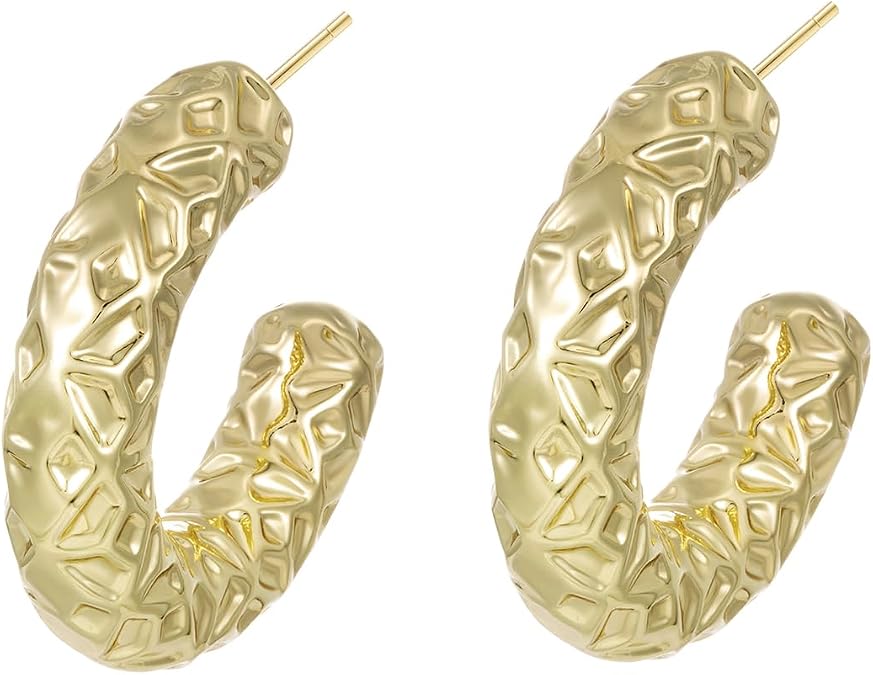 XUPING Chunky Open Hoop Earrings Stud 14K Gold Plated Hypoallergenic Lightweight Jewelry for Women