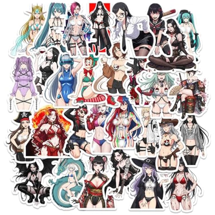 30 PCS Sexy Anime Girl Stickers Pack Waterproof Aesthetic Japanese Manga Vinyl Decals for Laptop, Water Bottle, Skateboard, Luggage Cool Waifu Sticker Set for Teens, Adults, Anime Fans