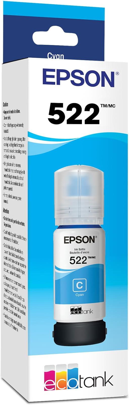 Epson 522 EcoTank Ink Ultra-high Capacity Bottle Cyan (T522220-S) Works with ET-2400, 2720, 2800, 2803, 2840, 4700, 4800, 4810