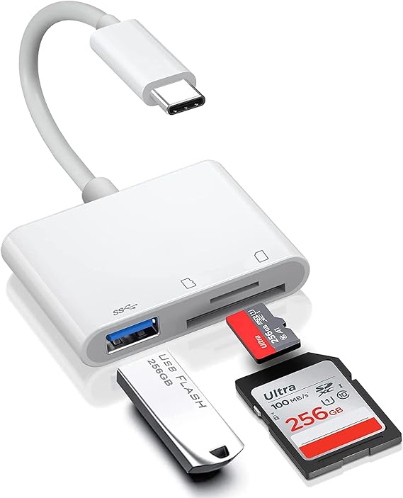Card Reader, 3 in 1 Type-C Memory Card Reader TF USB Camera Adapter Converter Adapter Compatible with i-Phone 15, 0TG Function, Multifunction Data