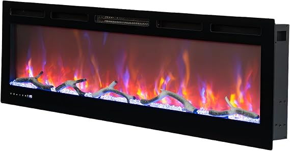 Electric Fireplace, 50'' Electric Heater Fireplace Insert, 12Adjustable Flame Color Speed with Remote Control, WiFi App, Recessed and Wall Mounted Fireplace with 1500W Heater w/Thermostat