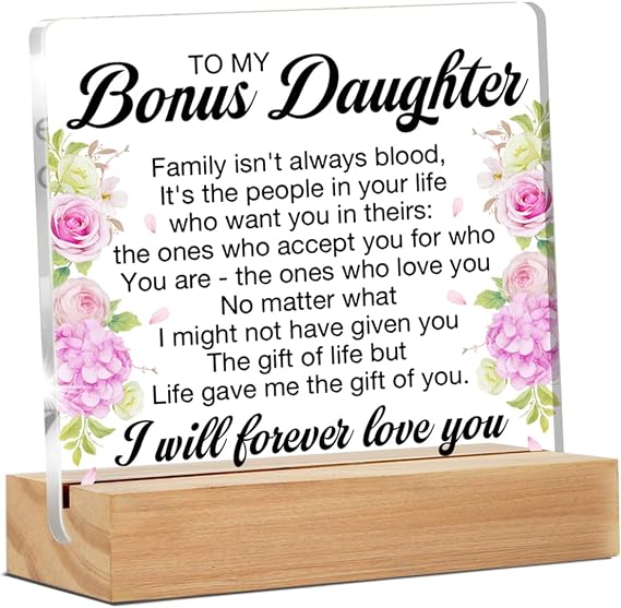 Bonus Daughter Gifts from Step Mom Dad Stepdaughter Desk Decor Sign