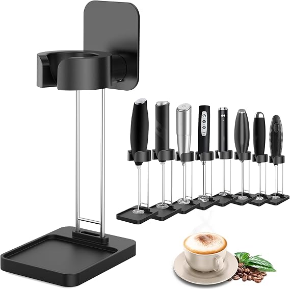 DERGUAM Milk Frother Stand for Milk Frothers, Durable and Stable Stainless Steel Frother Stand, [Standing or Hanging] Milk Frother Holder for Multiple Types Handheld Frother