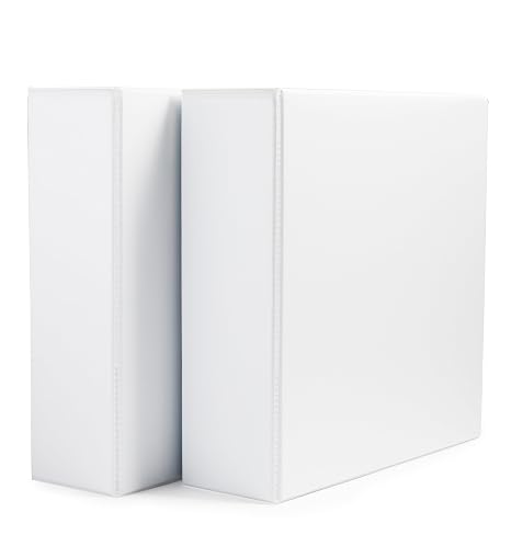 Amazon Basics 3 Ring Binders, 3 Inch D-Ring Organizer for School, Home Office, Paper Storage, White, 2 Pack