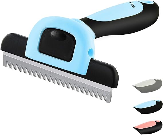 WePet Cat Dog Shedding Tool, Pet Deshedding Brush, Professional Grooming for Short Medium Long Hair Cats and Dogs, Effectively Reduce Shedding by Up to 95%, Light Blue & Black