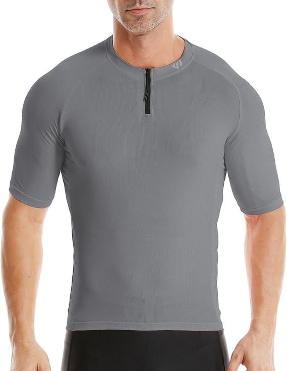Wulibike Cycling Jersey Men Short Sleeve, Road Bike Shirts 1/4 Zipper with Pockets, Bicycle Clothing Breathable Quick Dry