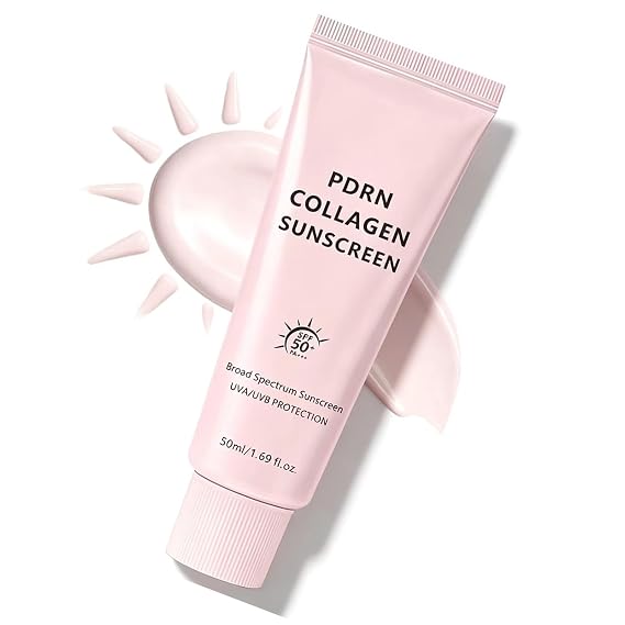 PDRN Collagen Sunscreen SPF 50 PA Broad Spectrum Face Sunscreen | Lightweight, Non-Sticky, Hydrating Formula with Peptide, Daily Wear & Outdoor Protection, Korean Skincare