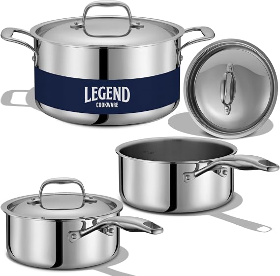 LEGEND COOKWARE 5-Ply Stainless Steel Cookware Set, 6-Piece Pots and Pans Set - Induction Compatible, Oven Safe 800F - Non-Toxic, No Coatings - Built to Last Generations