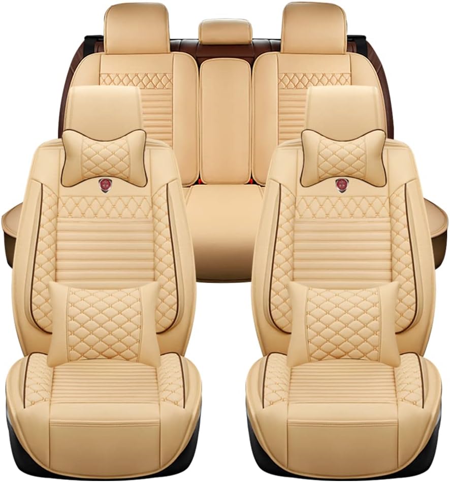Yajomi Custom Car Seat Covers Full Set for Volvo V60 Cross Country Leather Front and Rear Seat Cover Waterproof Breathable Airbag Compatible 5 Seat Cover Beige-Luxury
