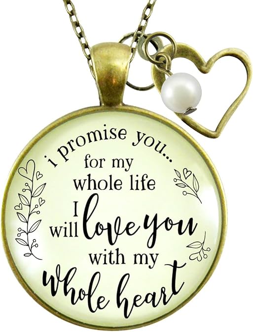 Gutsy Goodness New Wife Necklace from Groom I Promise for My Whole Life I Will Love You, Heart Charm with Message Card for Wedding or Newlywed Moments, 24"