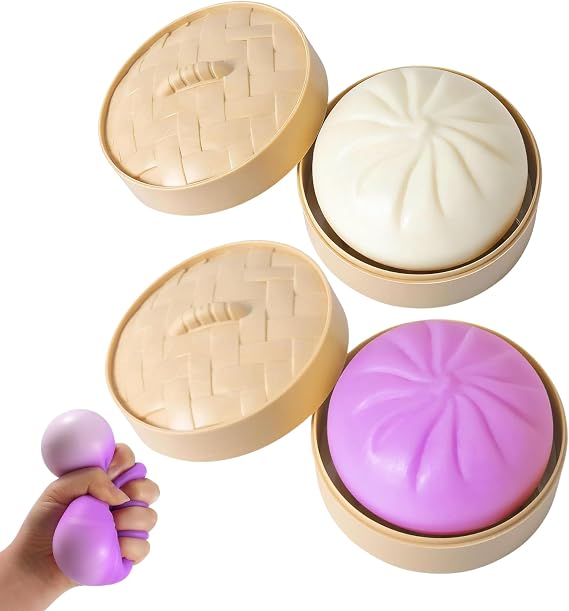 2PCS Dumpling Squishy,Giant Dumpling Squishy,Mystery Squishy Dumpling Box,Jumbo Bao Bun Slow Rising Squeeze Decompression Item with Steamer Box for Adults.