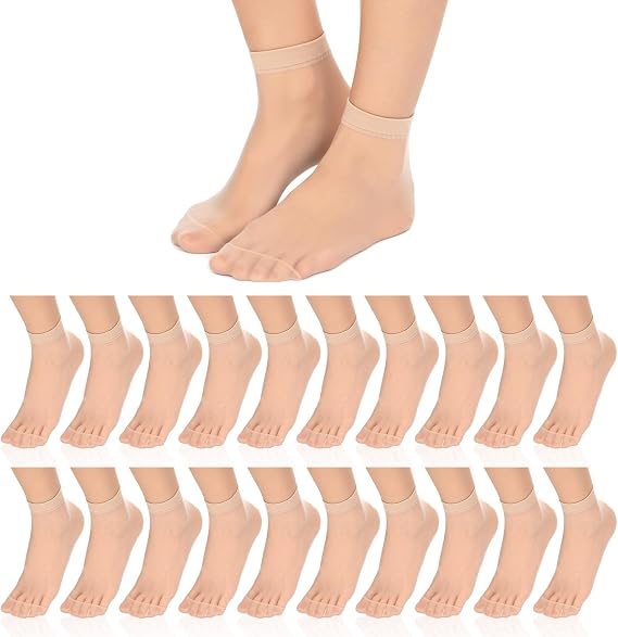 20 Pairs Sheer Ankle Socks, Nylon Stockings Ultra Thin Soft Silky