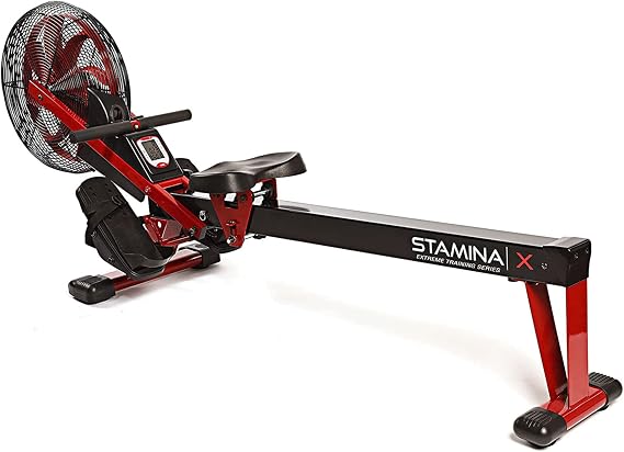 Stamina X Air Rower - Rower Machine with Smart Workout App - Rowing Machine with Air Resistance for Home Gym Fitness - Up to 250 lbs Weight Capacity - Black/Red