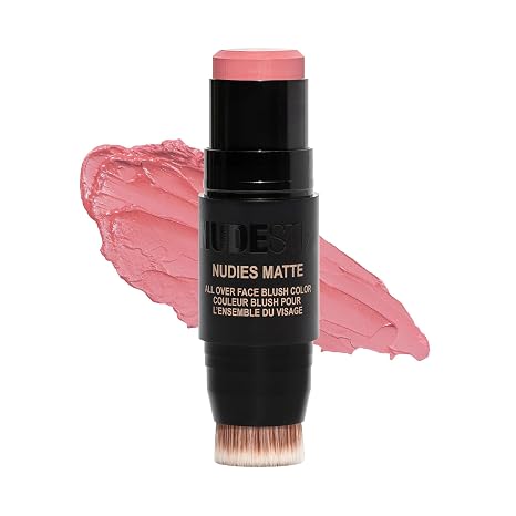 Nudestix Nudies Blush Stick 3-in-1 Cream Blush for Cheeks, Eyes & Lips with Built-In Brush | Soft Matte Finish for a Natural Flush