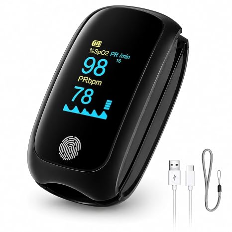 Pulse Oximeter with Respiration Rate Monitor, Rechargeable Fingertip Blood Oxygen Monitor with TFT Display, Accurate SpO2 Oximeter for Wellness, Fitness, and Aviation Use