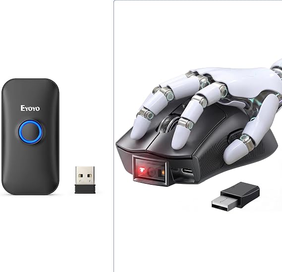 Eyoyo Mini 1D Bluetooth Barcode Scanner + Eyoyo 2-in-1 Wireless Mouse Barcode Scanner