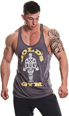 Golds Gym 2016 Muscle Joe Premium Stringer Vest Mens Fitness Training Gym Y-Back Tank Top Grey Marl Large