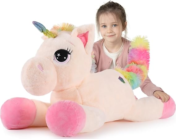 Tezituor 32in Unicorn Plush Toys,Beige Giant Unicorn Stuffed Animal